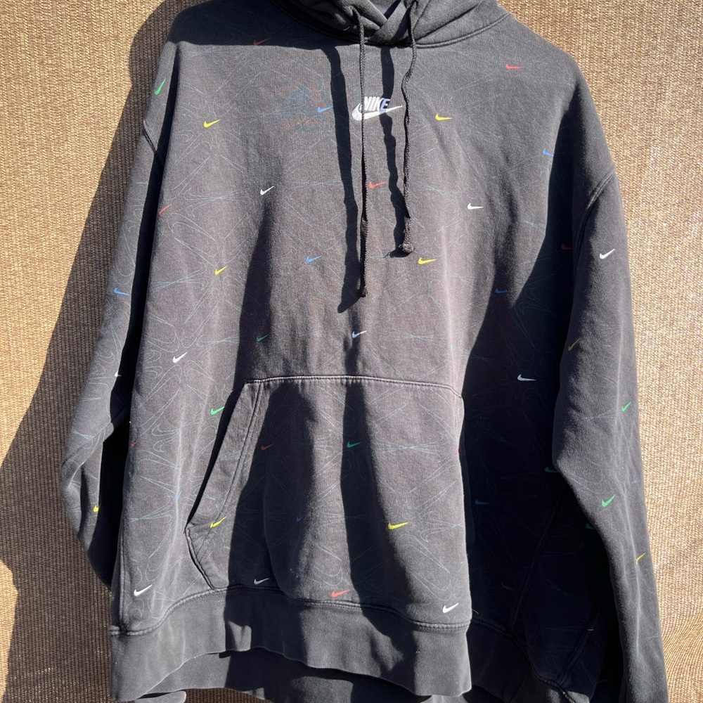 Vintage Nike Hoodie Mens 2XL Black Y2K Swoosh Embroidered Sweatshirt Hoodie
